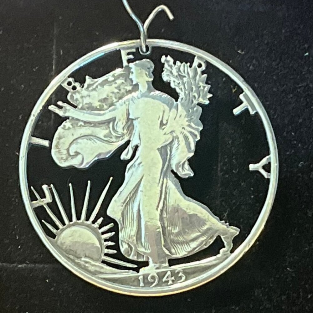 Walking Liberty Silver Coin Cutout Earrings 1943 - Picture 2 of 7